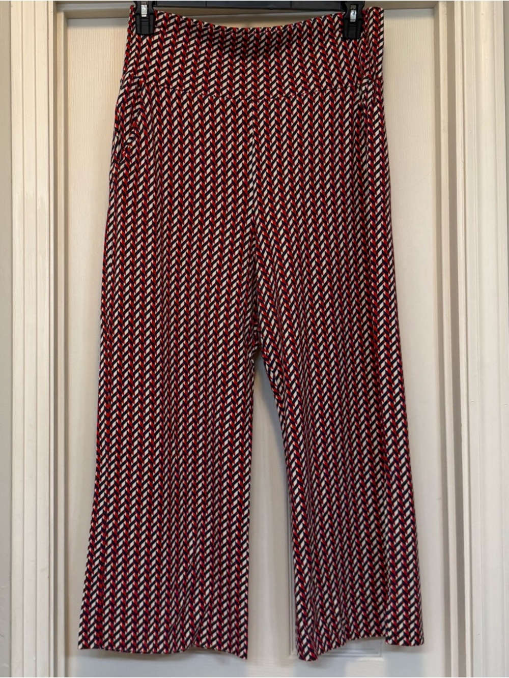 CAbi Red & Navy Geometric Wide-Leg Pants Style #5677